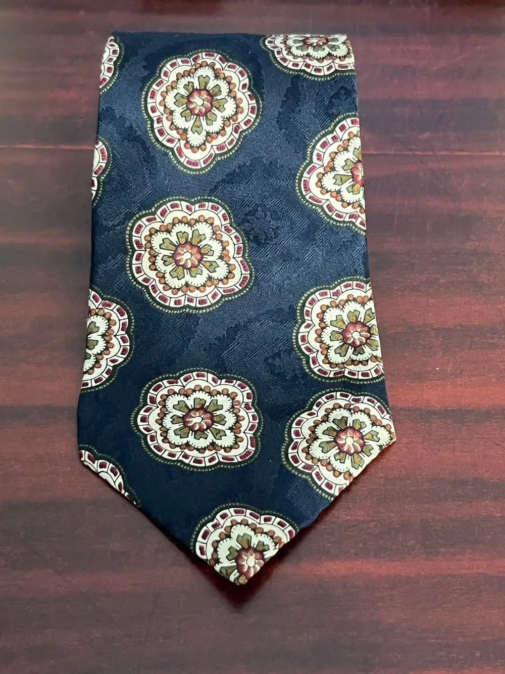 Oscar De La Renta Silk Necktie Navy Floral Wedding Guest Old Money Preppy